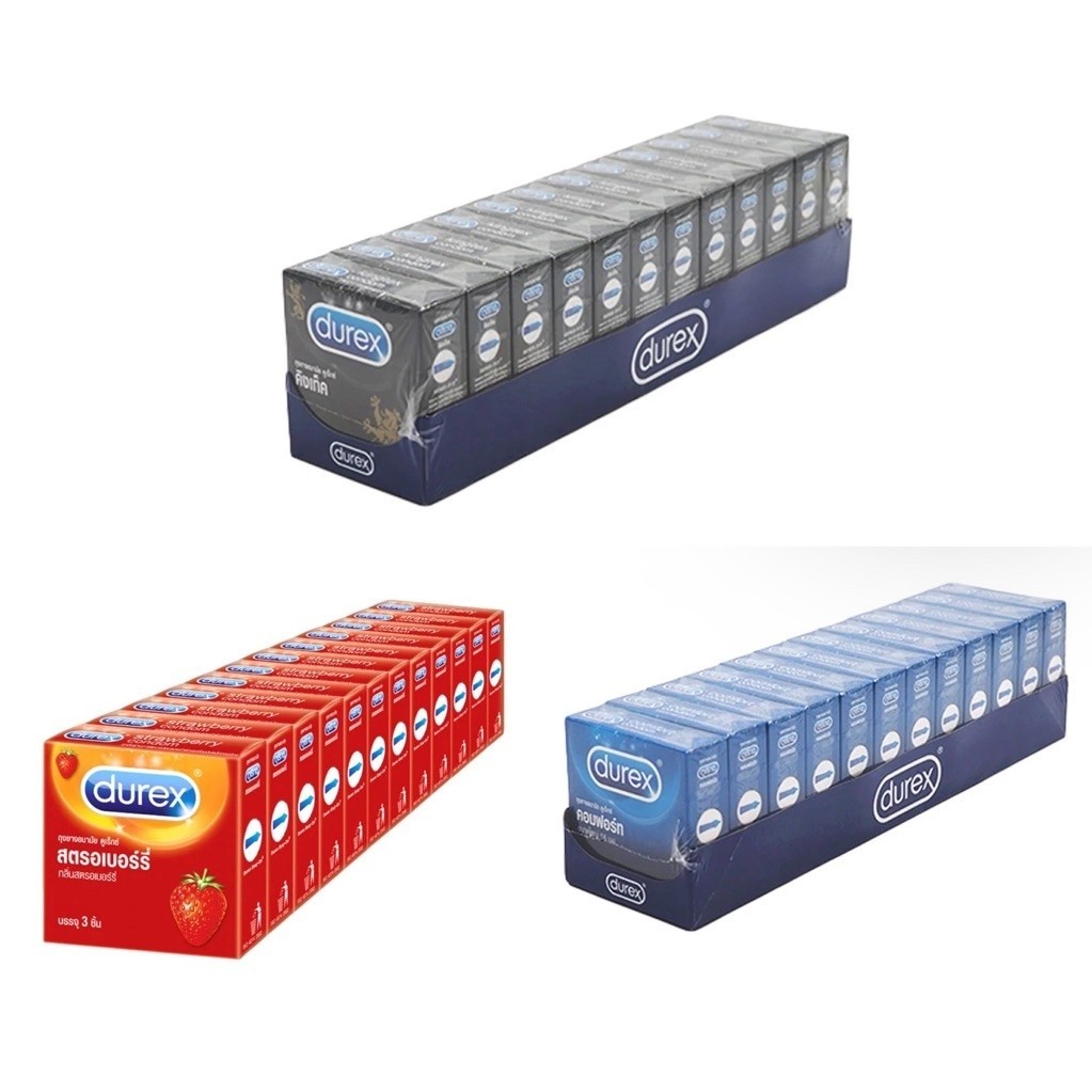 ถุงยางอนามัย Durex ยกแพ็ค12กล่อง (กล่องละ 3 ชิ้น รวม 36 ชิ้น) ของแท้ 100%
