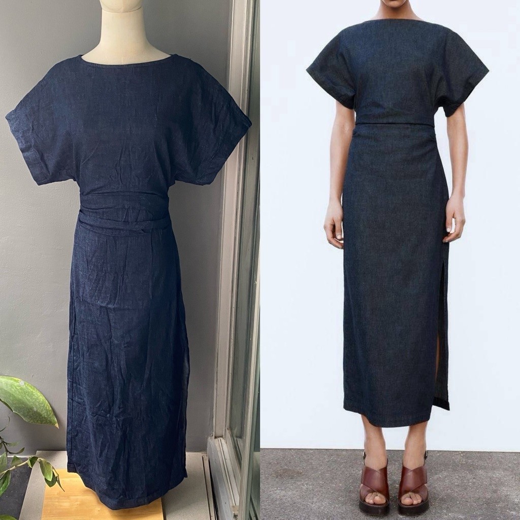 (New without tag) Zara dark denim midi dress size XS