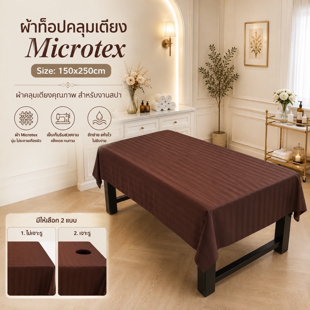 ผ้าท็อป ผ้าคลุมเตียงสปา คลุมเตียงนวดไทย (150*250cm)-แบบเย็บเก็บริม