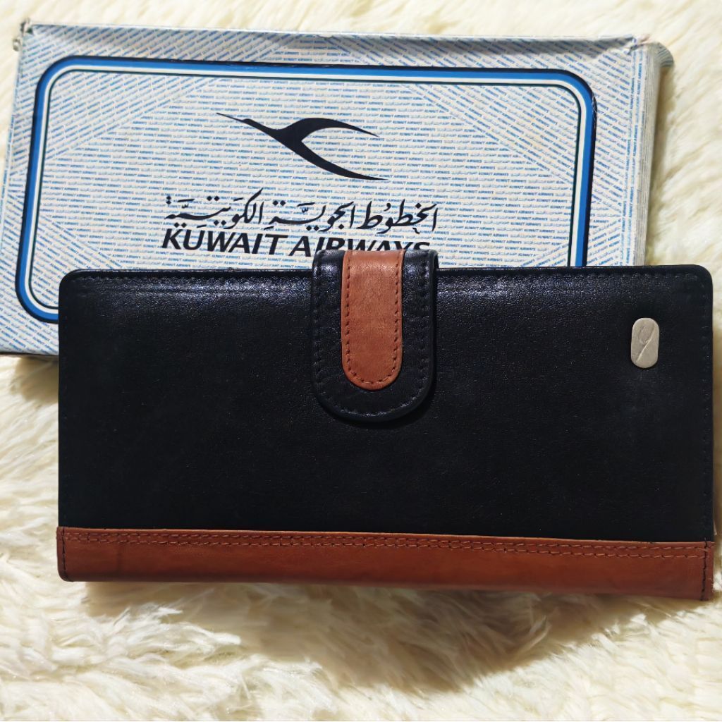[แท้ 💯] กระเป๋าสตางค์หนังแท้ Kuwait Airways กระเป๋าเงินใบยาว พรีเมียมสายการบิน หนังนุ่ม ช่องเยอะ ทนท