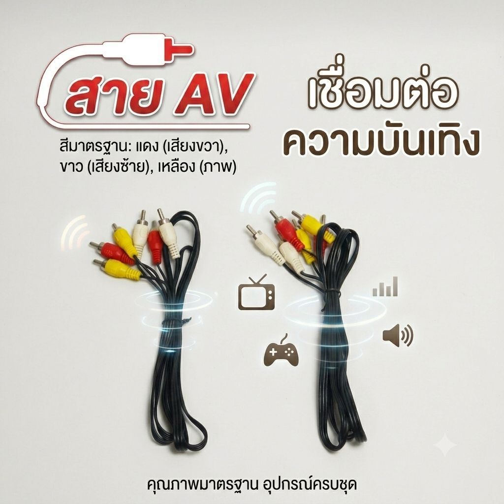 สาย AV 3 สี เหลือง ขาว แดง ใช้สำหรับต่อกล่องจานเข้ากับทีวี
