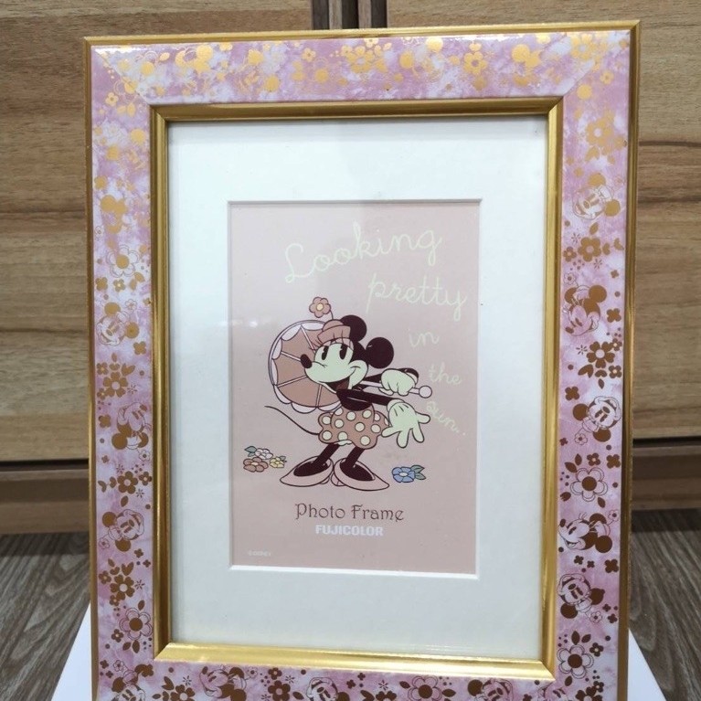 Disney Minnie Mouse Photo Frame FUJICOLOR กรอบรูปมินนี่เมาส์ L/2L ลายดอกไม้ สีชมพู-ทอง พร้อมกล่อง