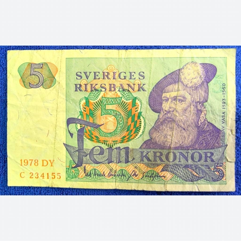 แบงก์​สะสม​สวีเดน​ Sweden, 5​ Kronor, (Gustav Vasa), ใช้แล้ว, B398