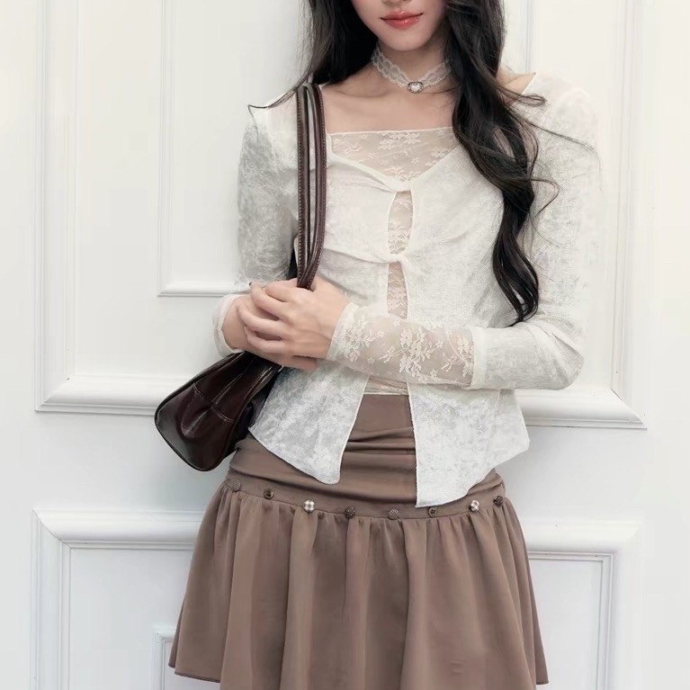 Fragile heart - Misty halo effect, gentle style, knotted hollow top and skirt