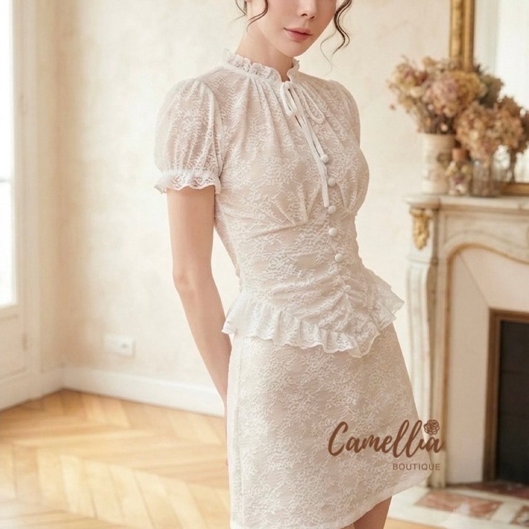 Dress ลูกไม้ผ้านิ่มๆ 8.69 (camellia)
