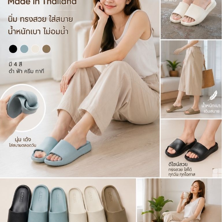 AB WALK รองเท้าแตะ สูง1.5นิ้ว นิ่ม น่ารัก ไม่ลื่น ไม่อมน้ำ ผลิตในไทย ขนาดปกติ น้ำหนักเบา สินค้าคละสี