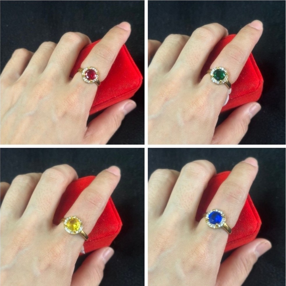 (มี4สี) แหวนพลอยล้อมเนื้อแสตนเลส 18K