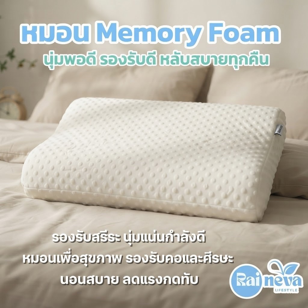 หมอน Memory Foam หมอนเมมโมรี่โฟมรองรับศีรษะและต้นคอ นุ่มแน่น นอนสบาย หมอนเพื่อสุขภาพนุ่มพอดี รองรับดี