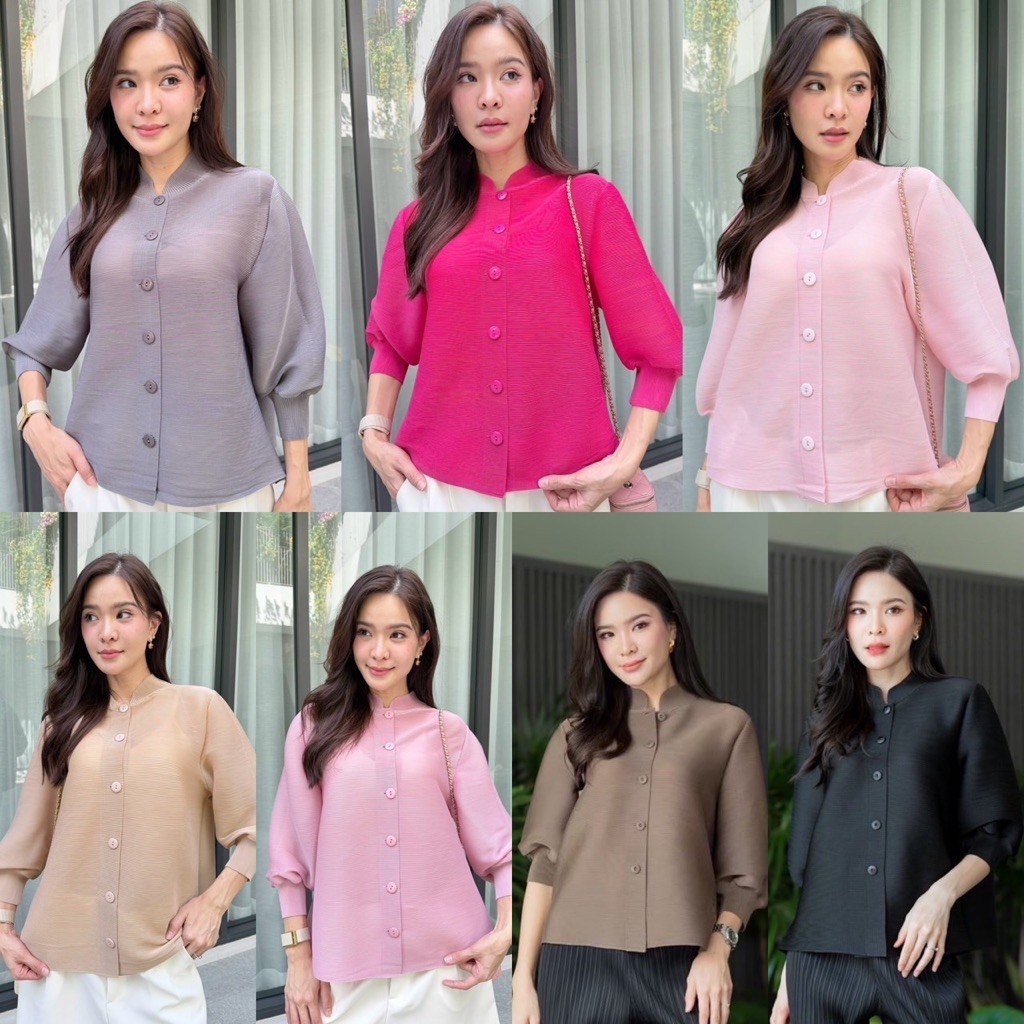 เสื้อผ้าอัดพลีทดีไซน์เรียบหรู ผ้ายืดได้เยอะสีพื้นงานสวยใส่สบายมากค่ะ