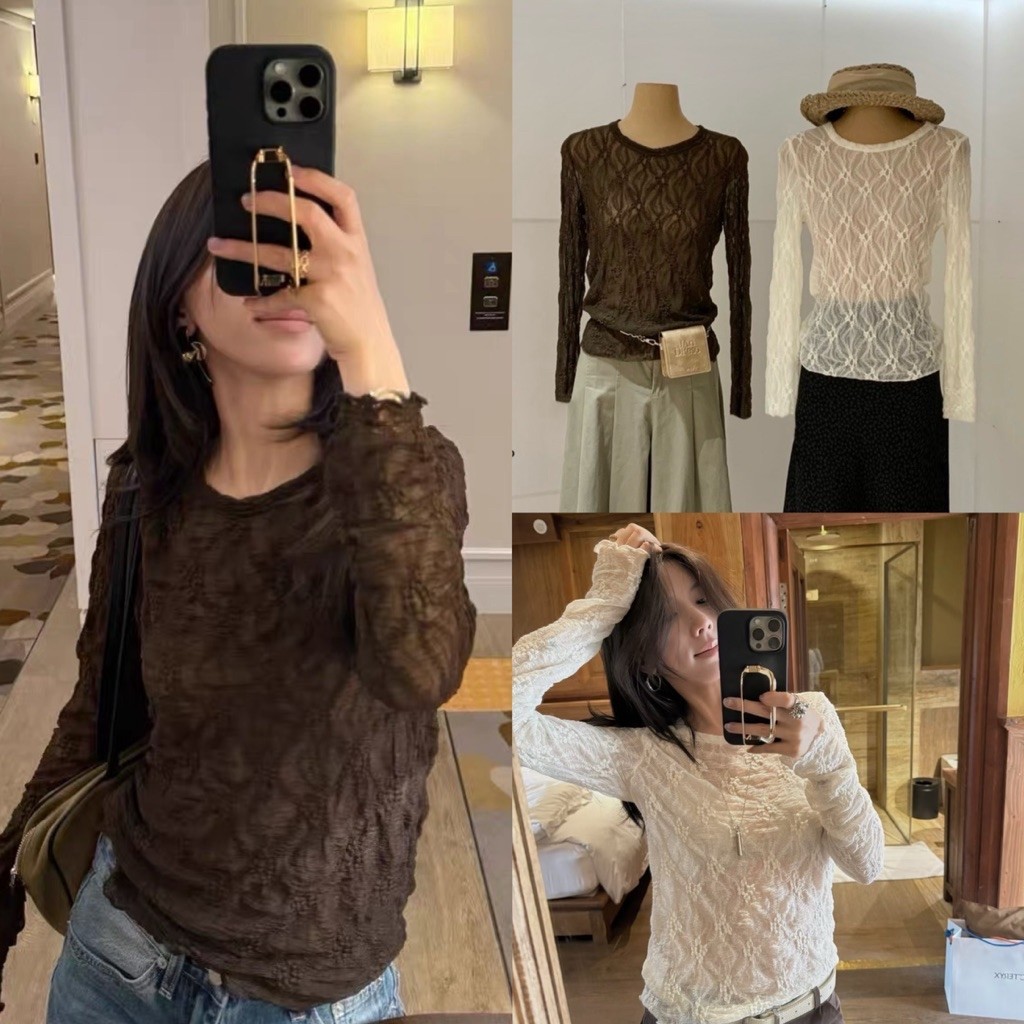 11000# เสื้อคอกลมแขนยาว ผ้าลูกไม้ เนื้อผ้ายืดหยุ่นได้เยอะ TAG:WG.WE 🇰🇷