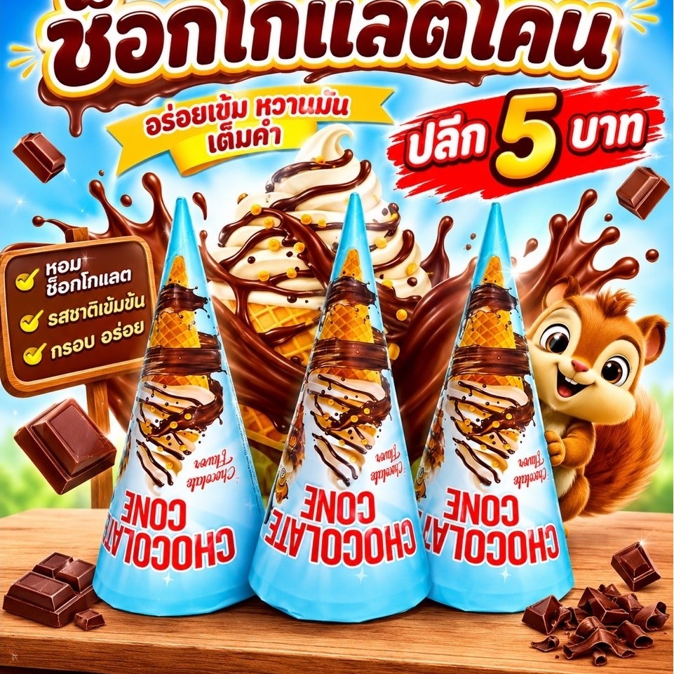 ช็อกโกแลตไอติมโคนฟ้า30ชิ้น ไอติมโคนช็อก พร้อมส่ง