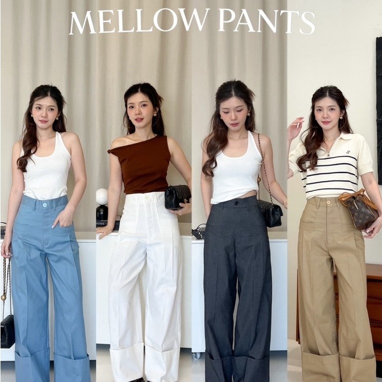 SHOP.POPO-Mellow pants กางเกงขายาวกระบอกใหญ่พับขา