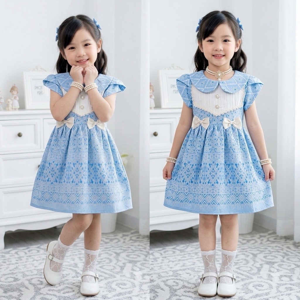 ชุดไทยเด็ก 2-10 ขวบ ฝ้ายหวาน โบว์คู่ ชุดเด็กผู้หญิง พร้อมส่ง
