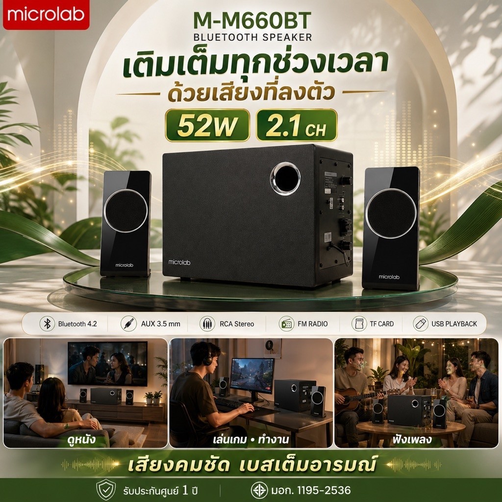ลำโพง Microlab รุ่น M660BT ลำโพง พร้อมซับวูฟเฟอร์ ระบบ 2.1 CH.