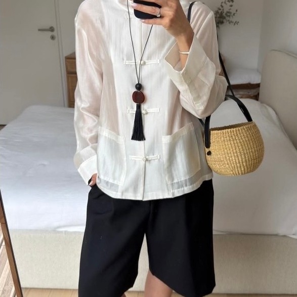 (พรีออเดอร์) 25SUMMER T23 - Blouse คอจีนสีครีม