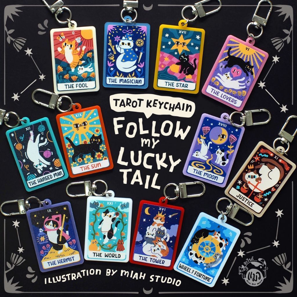 พร้อมส่ง พวงกุญแจอะคริลิก ไพ่ทาโร่ต์ Follow my Lucky Tail ลายไพ่ Tarot 12 ลาย by Miah Studio X อะไรก็แมว