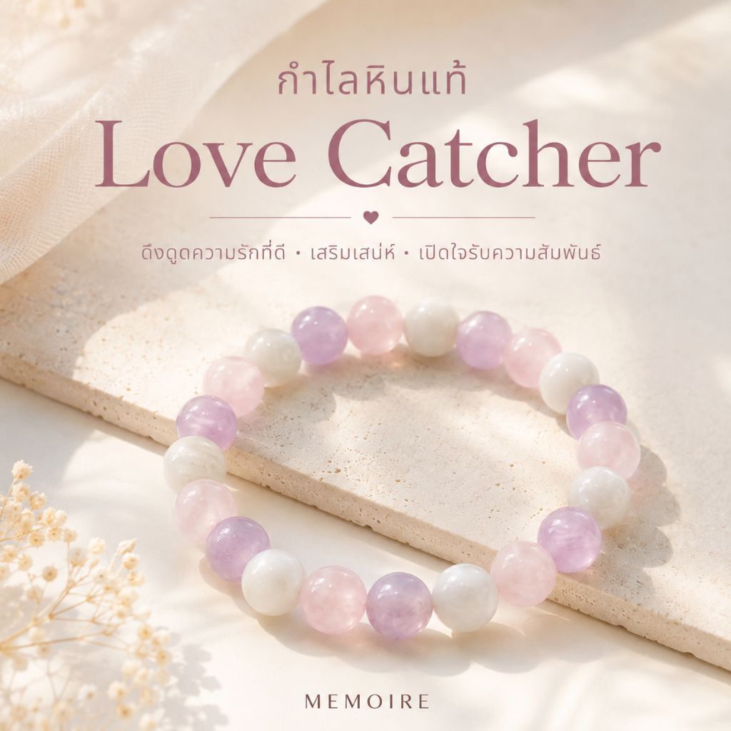 กำไลหินแท้ Love Catcher | Moonstone × Lavender Amethyst × Rose Quartz | เสริมเสน่ห์ ความรัก เมตตามหานิยม
