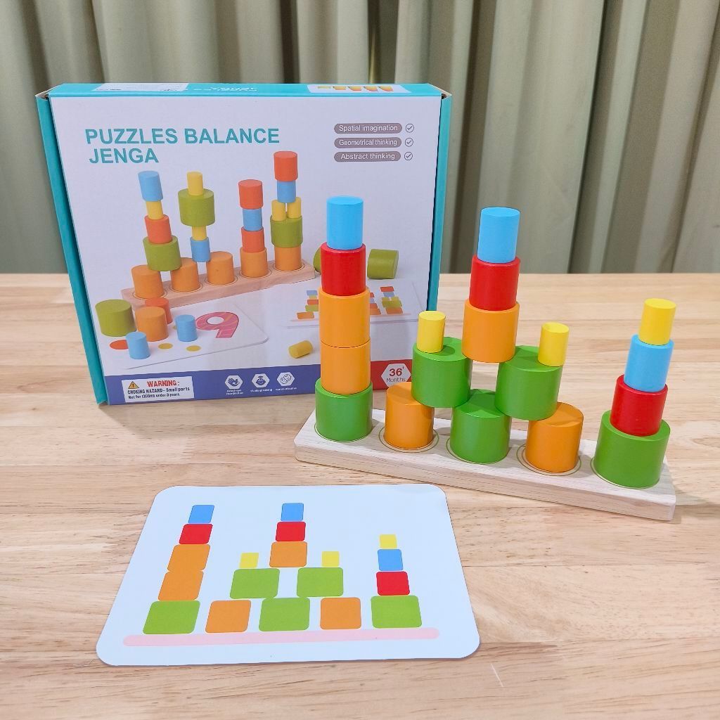 🏅Kids learning🏅Puzzles Balance Jenga ของเล่นไม้เสริมทักษะ เรียงบล็อกตามโจทย์ ของเล่นฝึกสมอง