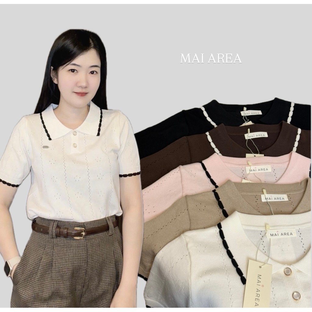 ✿MAI AREA✿ 133 เสื้อฉลุผ้าไหมพรมแต่งขอบน่ารัก