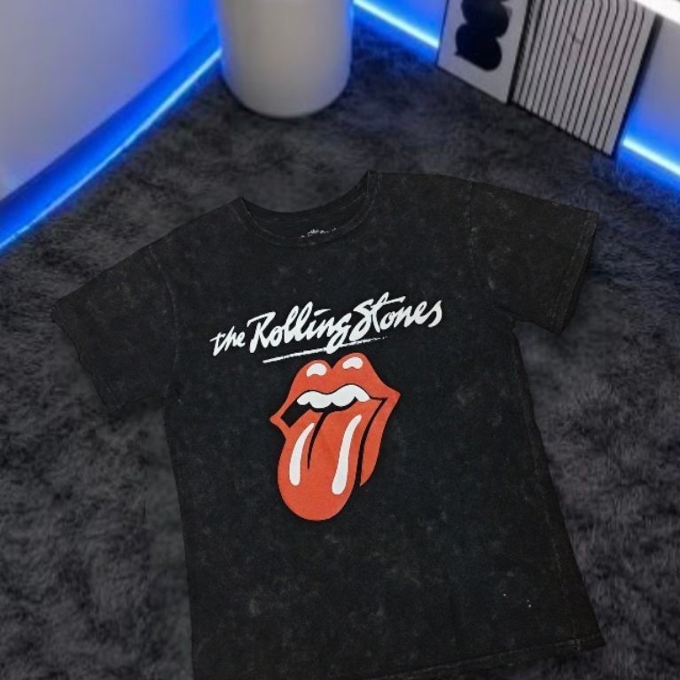 The Rolling Stones Licensed T-Shirt | Tongue Logo | Faded Black | Size L
