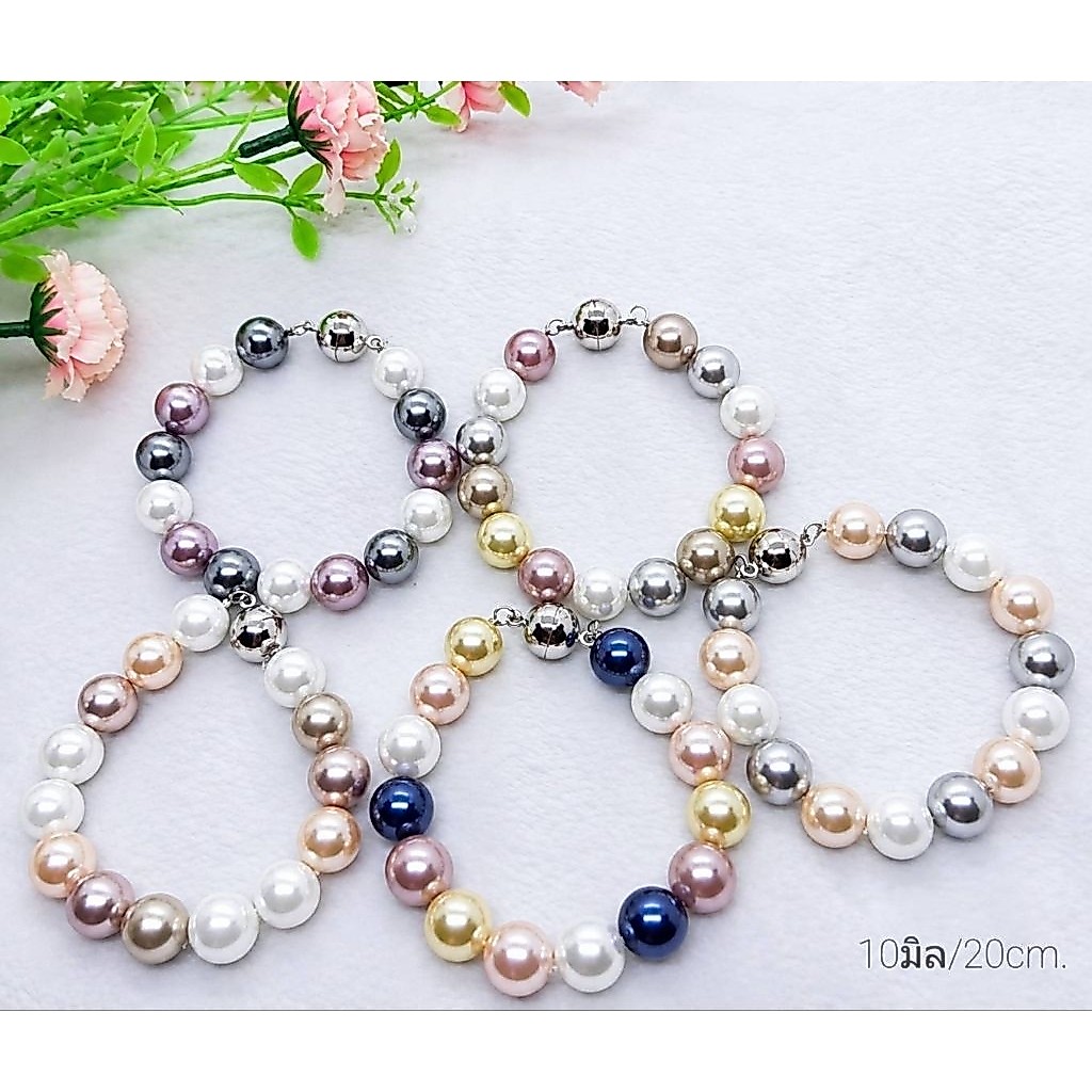 สร้อยข้อมือ#มุกเปลือกหอย( Mother of pearl)ขนาดประมาน12มิล สินค้ามีพร้อมส่งจร้า