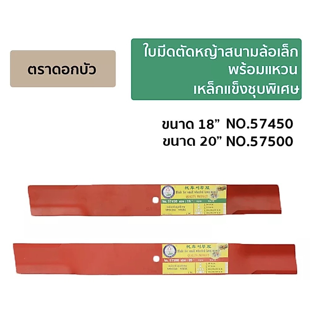 ใบมีดตัดหญ้าสนามล้อเล็ก พร้อมแหวน ขนาด18"/20" ตราดอกบัว