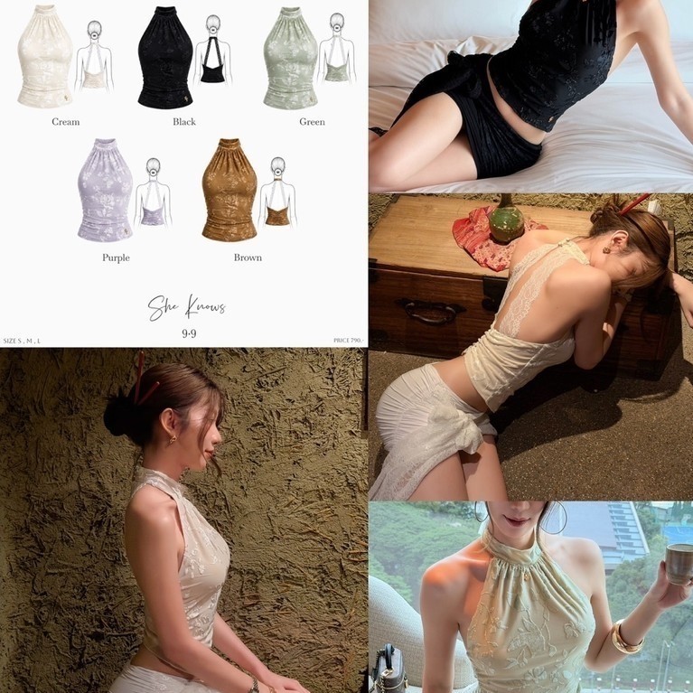 Zuri Top 790.- áo cổ tròn thiết kế sang trọng, trang trí ren ở phía sau trên chất liệu vải cao cấp, tạo hiệu ứng ánh sáng