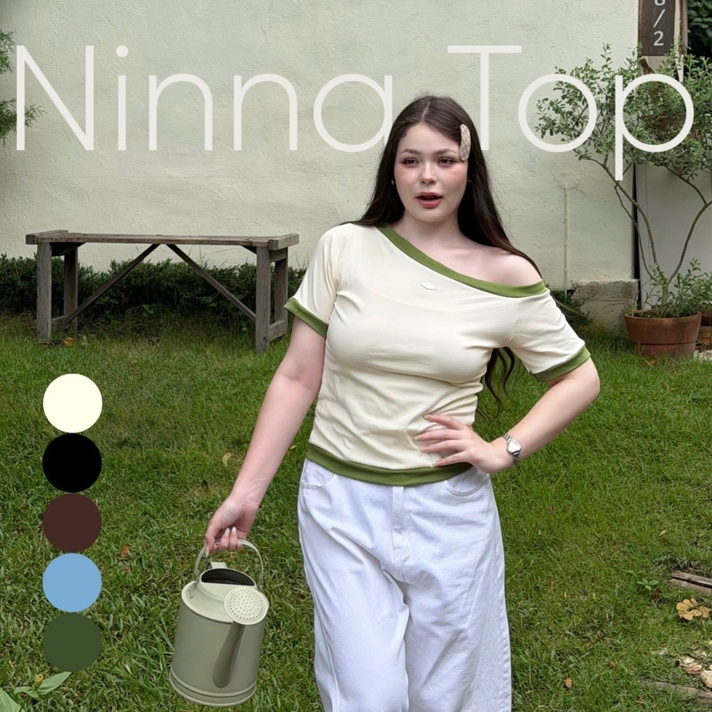 🧸𝐂𝐡𝐮𝐛𝐛𝐲𝐋𝐚𝐧𝐝.(อก38-52) Ninna Top มี5สี เสื้อปาดไหล่ข้างเดียว แต่งขอบสลับสี เสื้อไซส ใหญ่ สวยเก๋ แต่มิ