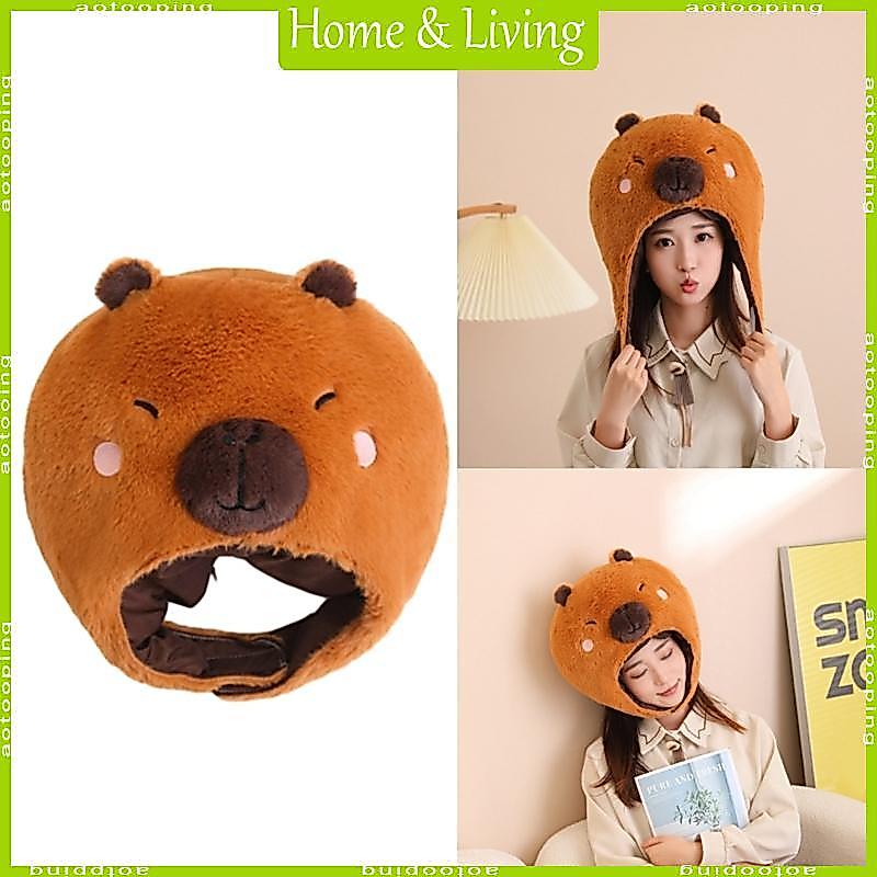AOTOO Plush Capybara Head Cover Furry Hat Headgear Masquerade Cosplay Supplies