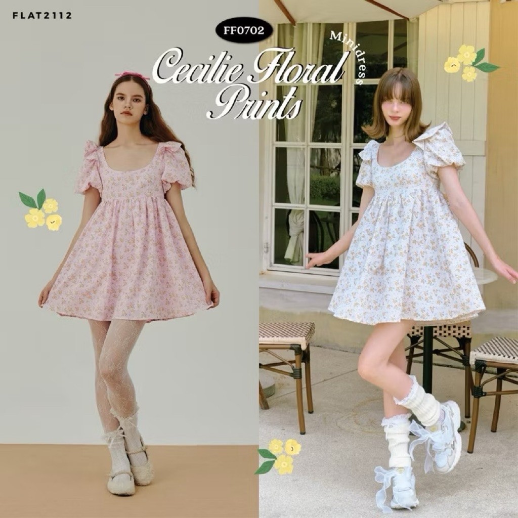 FLAT2112 FF0702 : CECILIE FLORAL PRINTS MINI DRESS  Size.M มือ2 💥ดอกเหลือง