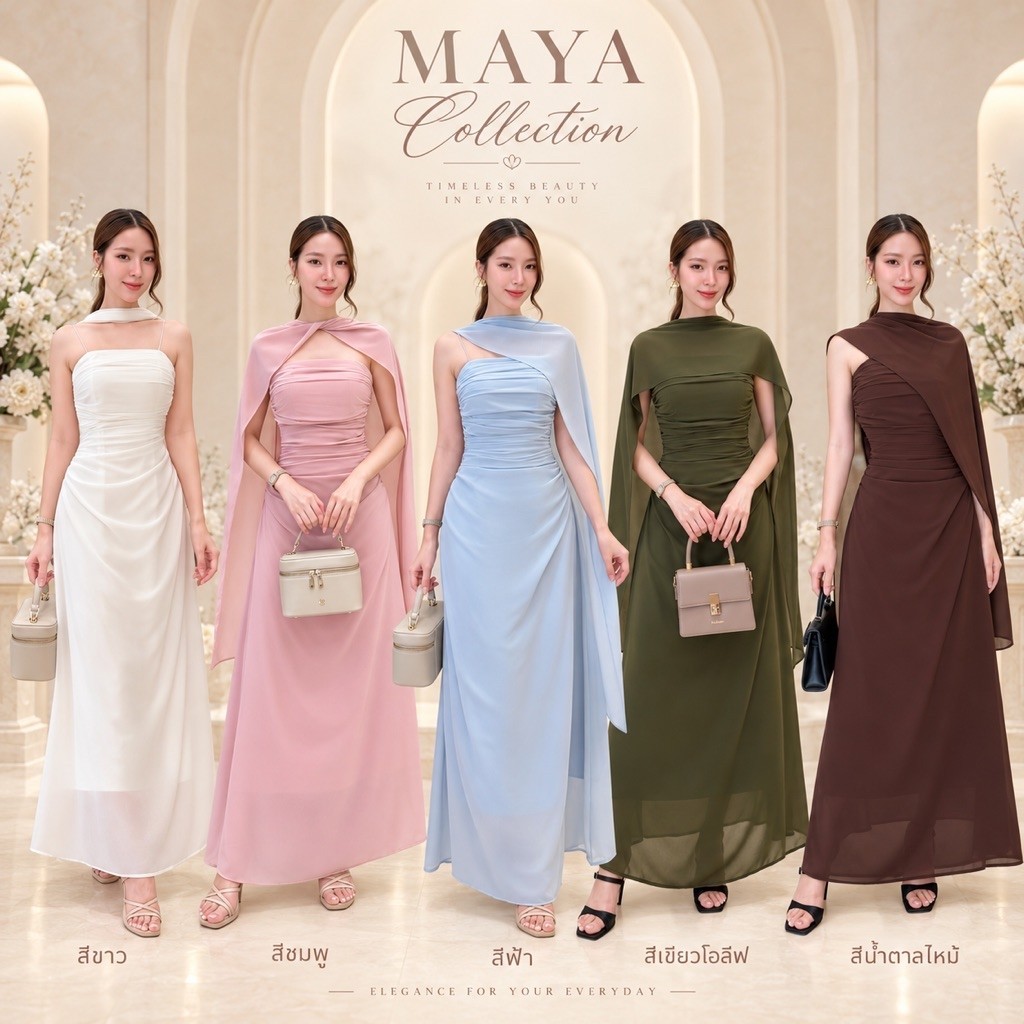 G161 ชุดเดรสเพื่อนเจ้าสาว เดรสไปงานสไบ s m l xl 2xl ดีไซน์หรูหรา โทนสีสีชมพูและฟ้า สำหรับงานสไบ
