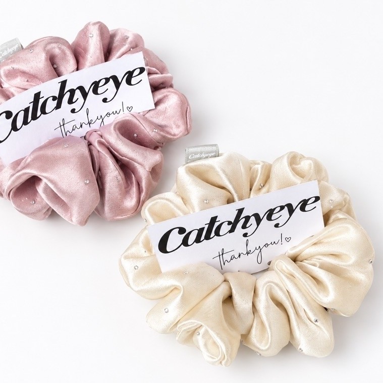 Scrunchie ยางมัดผมกากเพชร ผ้าซาตินเงาประกายโทนสีเรียบหรู Catchyeye.th