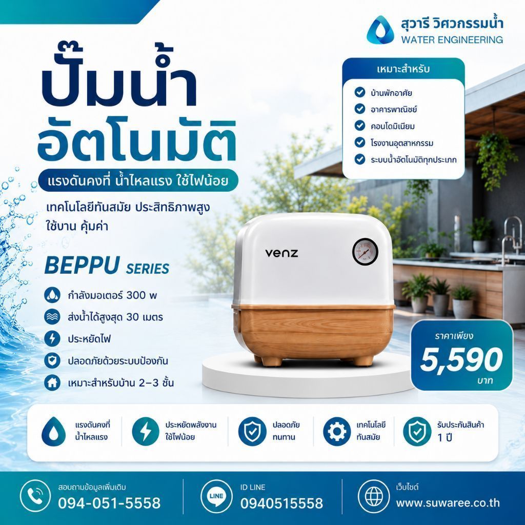 ปั๊มน้ำอัตโนมัติ VENZ รุ่น BEPPU 300W