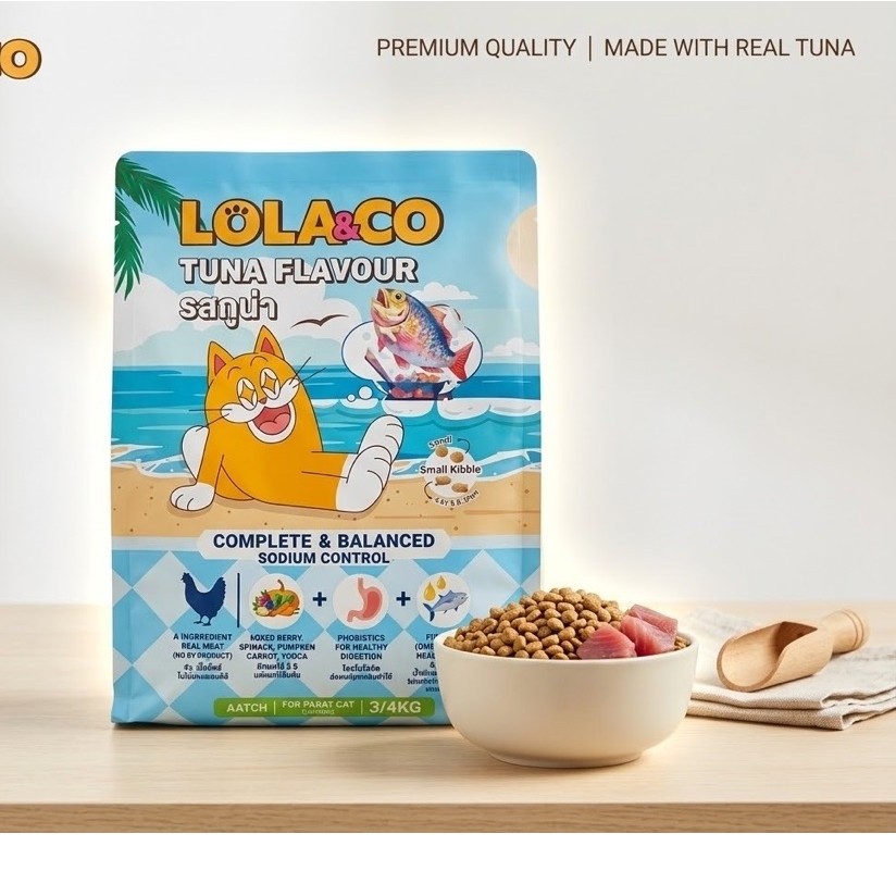 (1kg) ขอแนะนำ LOLA&CO สูตรปลาทูน่า (Tuna Flavour) อาหารแมวเกรดพรีเมียมที่จะทำให้เจ้านายติดใจจนวางไม่ลง