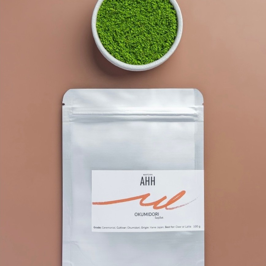 มัตจะ ยาเมะ Okumidori 100g โทนถั่ว [Matcha AHH] | มัทฉะเกรดพิธีชงชาแท้จากญี่ปุ่น | Matcha Powder รสช