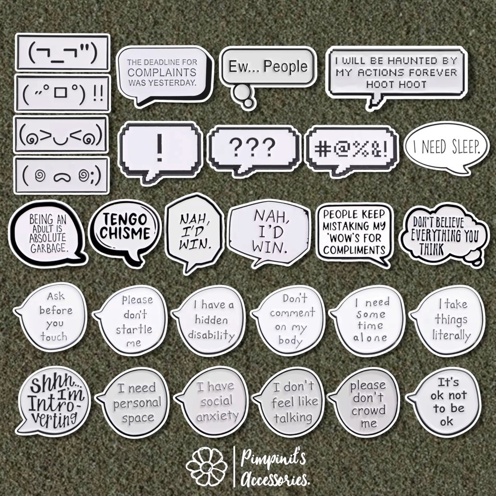 ✿ ร้านในไทยพร้อมส่ง : เข็มกลัดเซ็ทกล่องข้อความและอิโมจิ | TEXT BOX & EMOJI Enamel Brooch Pin Set.