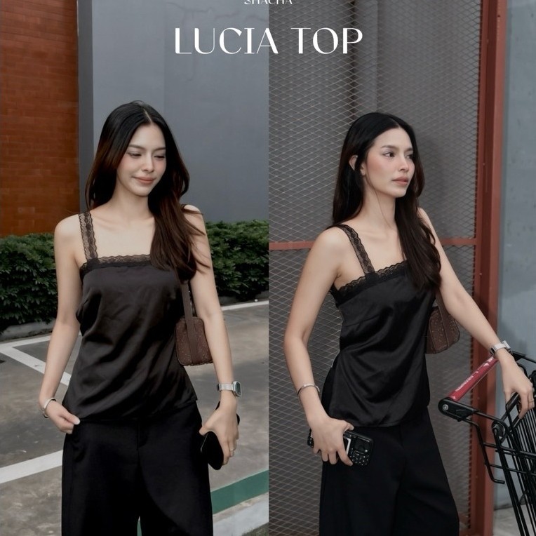 เสื้อสายเดี่ยวผ้าซาติน โชว์หลัง (ผ้าไม่บาง) พร้อมส่ง Lucia top