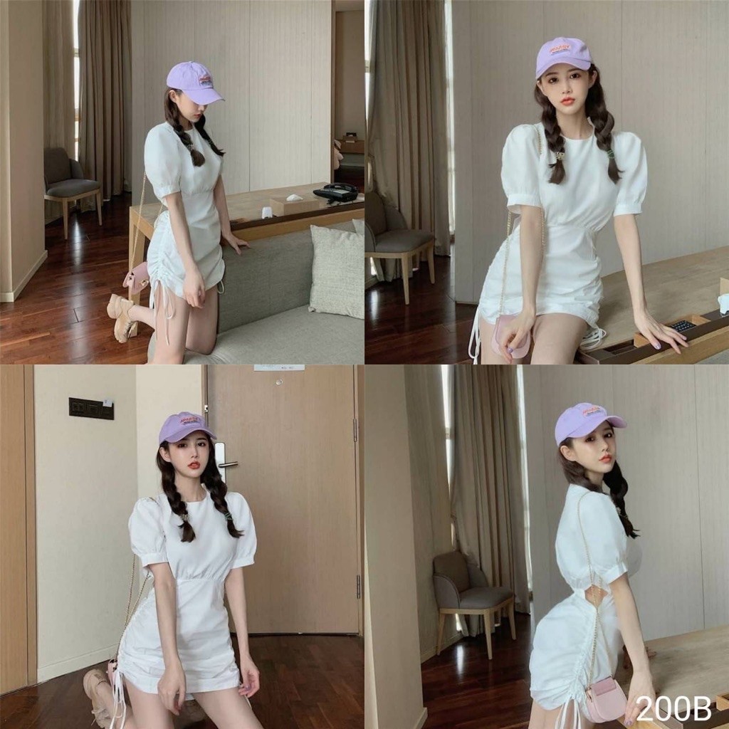 🐰เดรสสั้นขาว รูดชายกระโปรงได้ค่ะ #mch9596