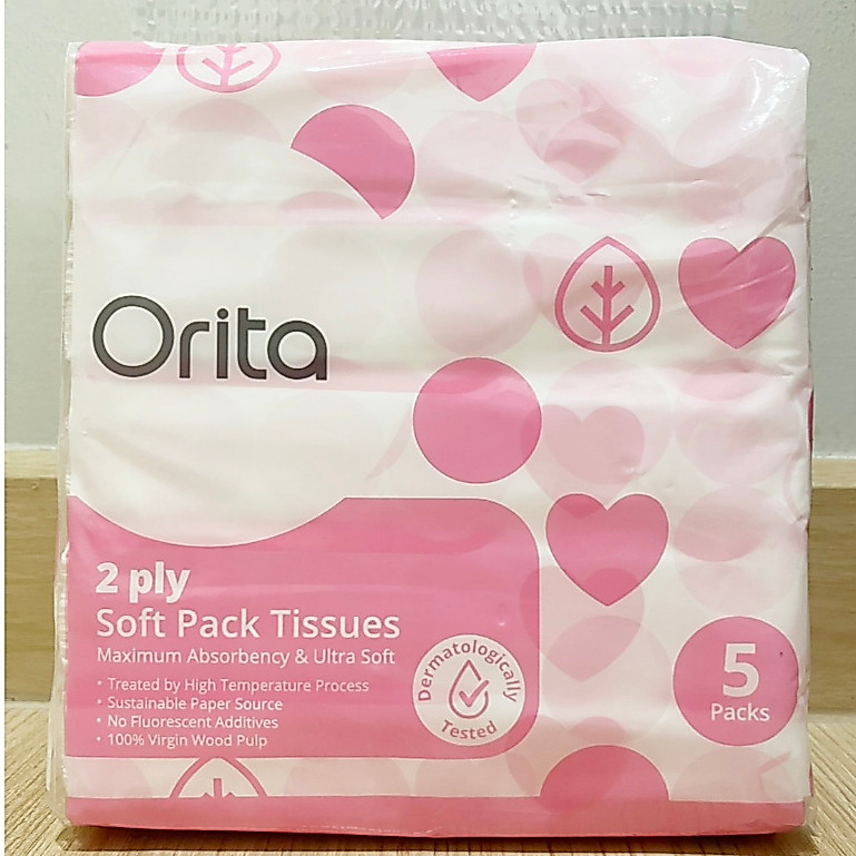 Orita โอริต้า กระดาษเช็ดหน้า แบบซอฟแพ็ค 2 ชั้น 100แผ่น บรรจุ 5แพ็ค