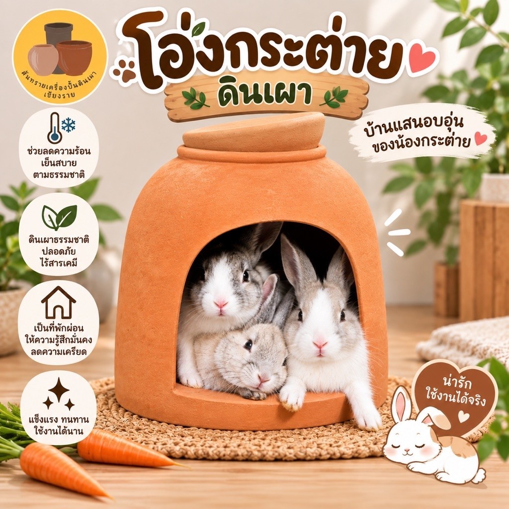 บ้านแอร์ดินเผา 10นิ้ว พร้อมถ้วยใส่น้ำสำหรับกระต่าย แกสบี้ กระรอก แพรรีด็อก พร้อมส่งจากโรงงาน!!