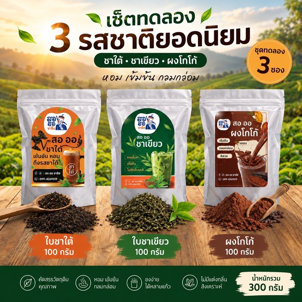 ใบชาใต้ ใบชาเขียว โกโก้ ชุดทดลอง