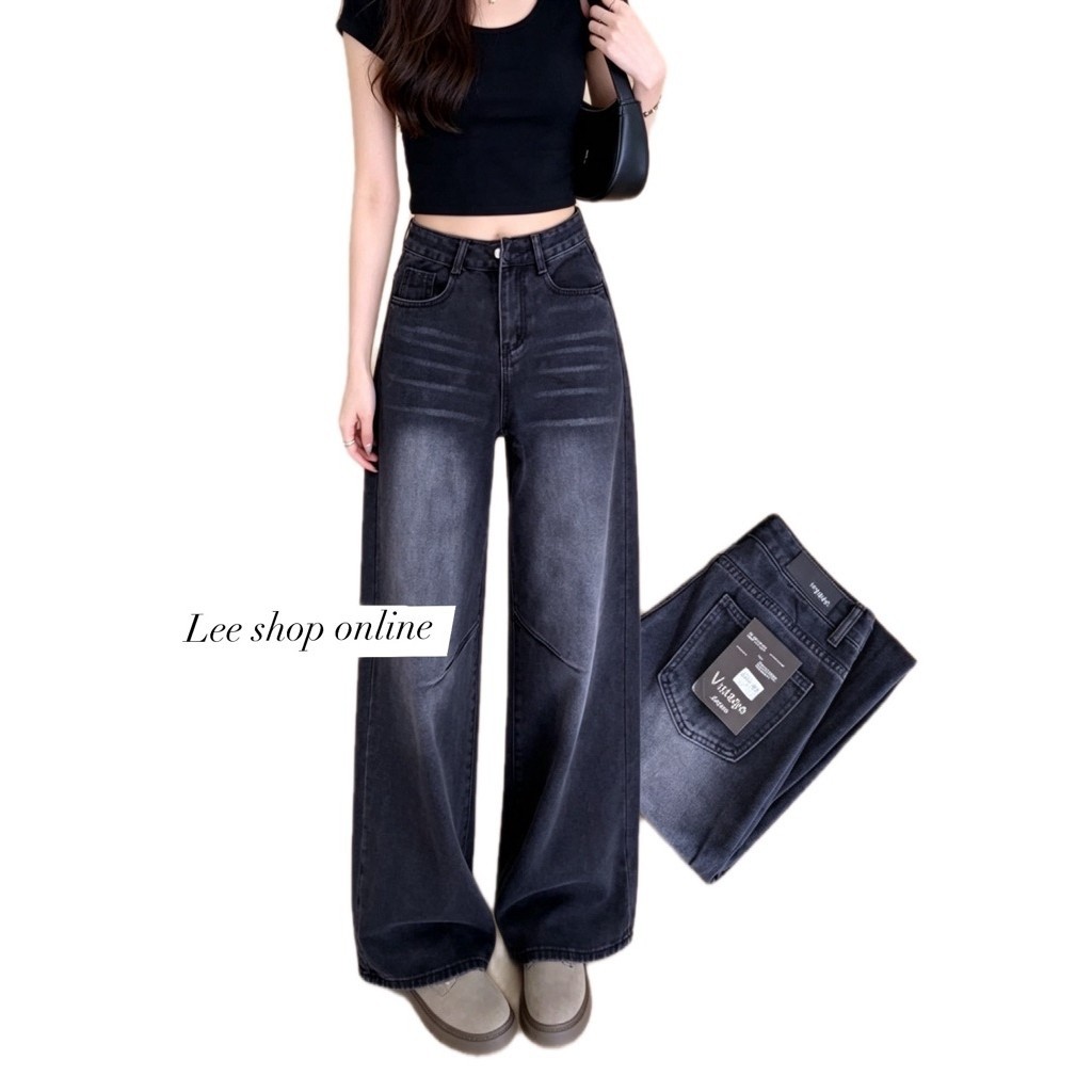 กางเกงยีนส์ ทรงขากระบอกกลางกึ่งใหญ่งานเอวสูงผ้าไม่ยืด ใส่สวยมาก ป้ายvintage