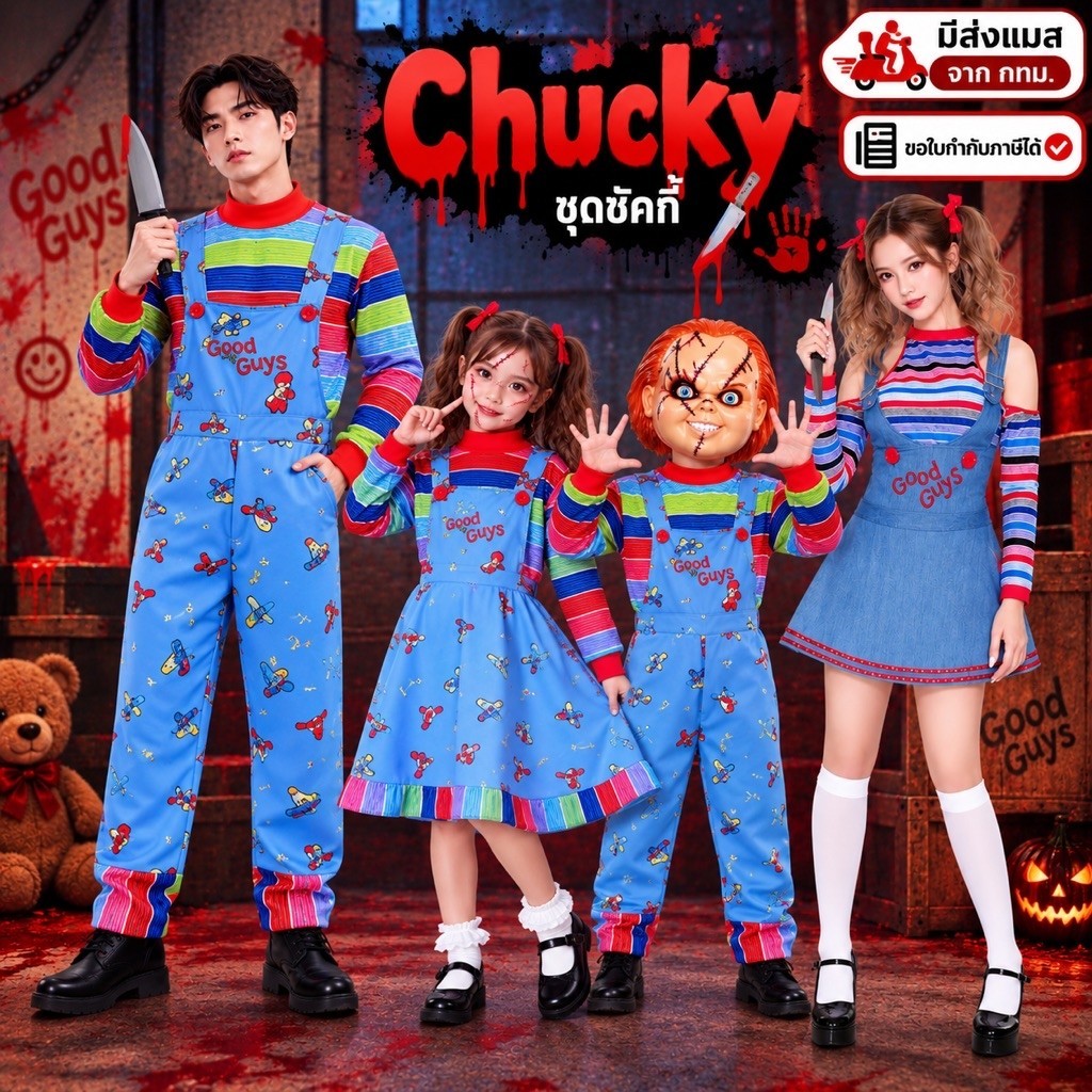 ส่งไว จาก กทม ชุดชัคกี้ Chucky ชุดตุ๊กตาผี แค้นฝังหุ่น ฮาโลวีน คอสเพลย์ Halloween