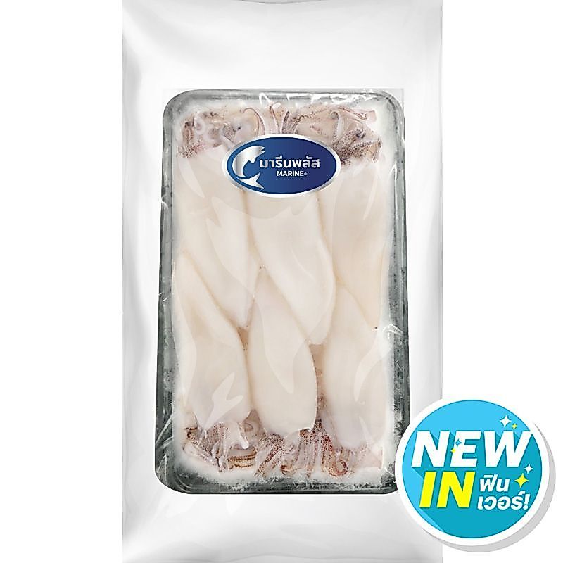 มารีนพลัสปลาหมึกกล้วยลอกขาวแช่แข็ง 140กรัม Marine Plus Frozen Squid Whole Cleaned 140g.