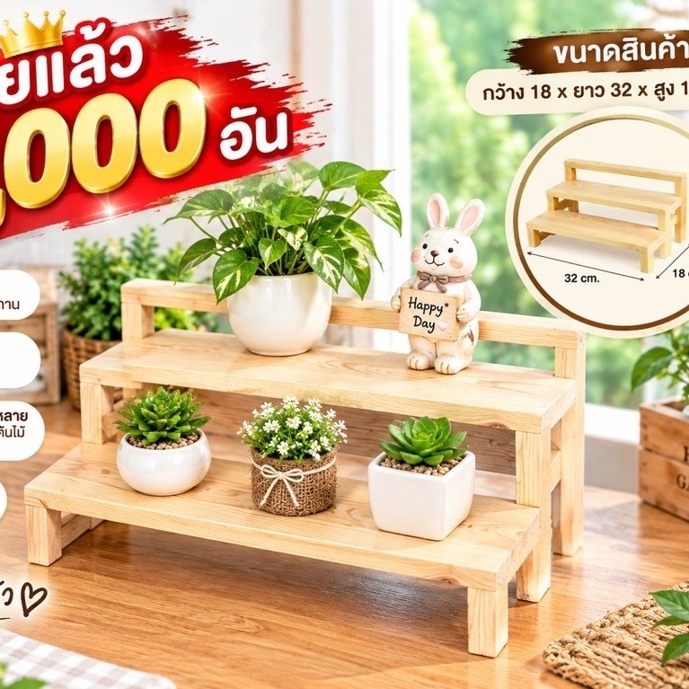ที่วางกระบองเพรช 2ชั้น วางต้นกระบองเพชร วางแคคตัส ชั้นไม้วางเครื่องปรุง ในครัว ขนาดกxยxส 18x32x15cm. AS14-2*32
