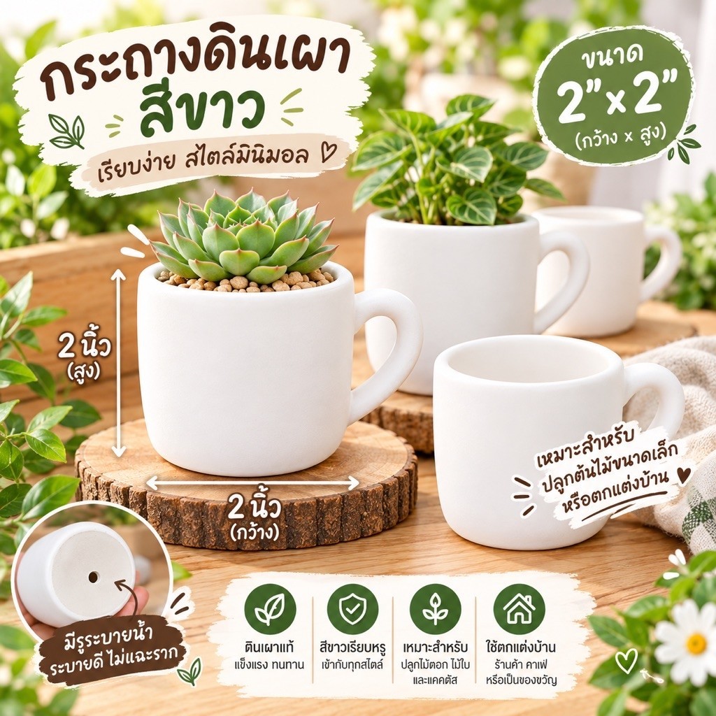 กระถางดินเผา รูปแก้วน้ำ2”x2”นิ้ว เรียบหรู งานเกรดพรีเมี่ยม กระถางแคกตัส กระถางต้นไม้เล็ก
