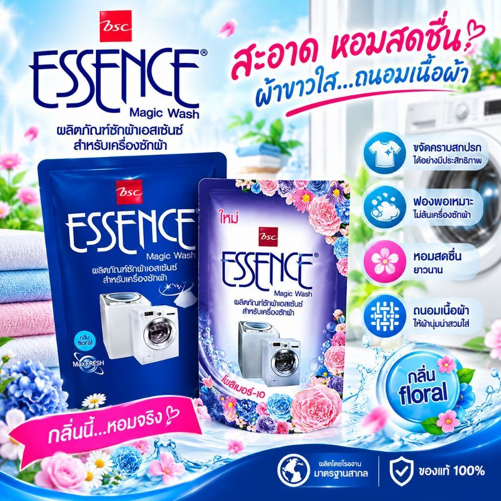 Essence ผลิตภัณฑ์ซักผ้าเอสเซ้นซ์ สำหรับเครื่องซักผ้า 700 มล. 1 ถุง (สินค้า lot ใหม่จาก รง.)