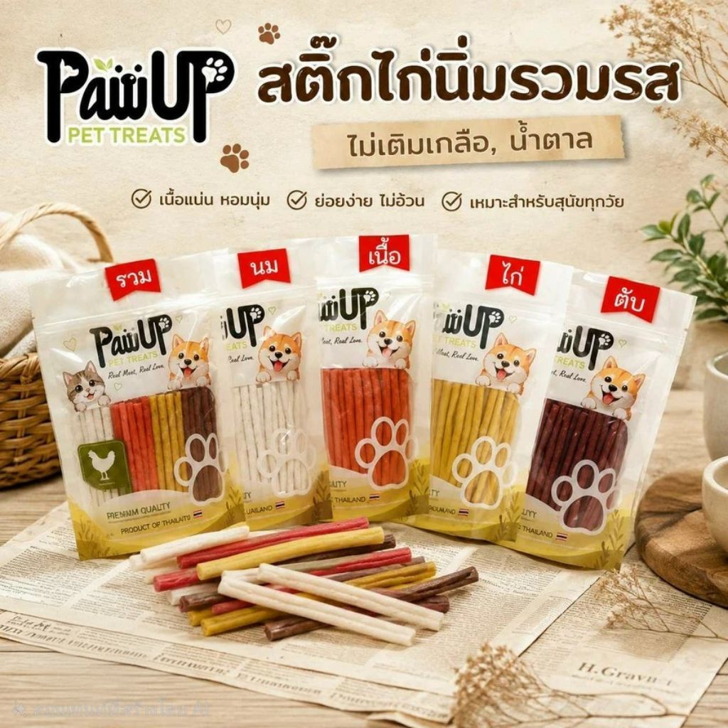 (สินค้าไทย)ขนมสุนัข Pawup สติ๊กไก่นิ่ม ขนาด 350 g ไม่เติมเกลือ น้ำตาล