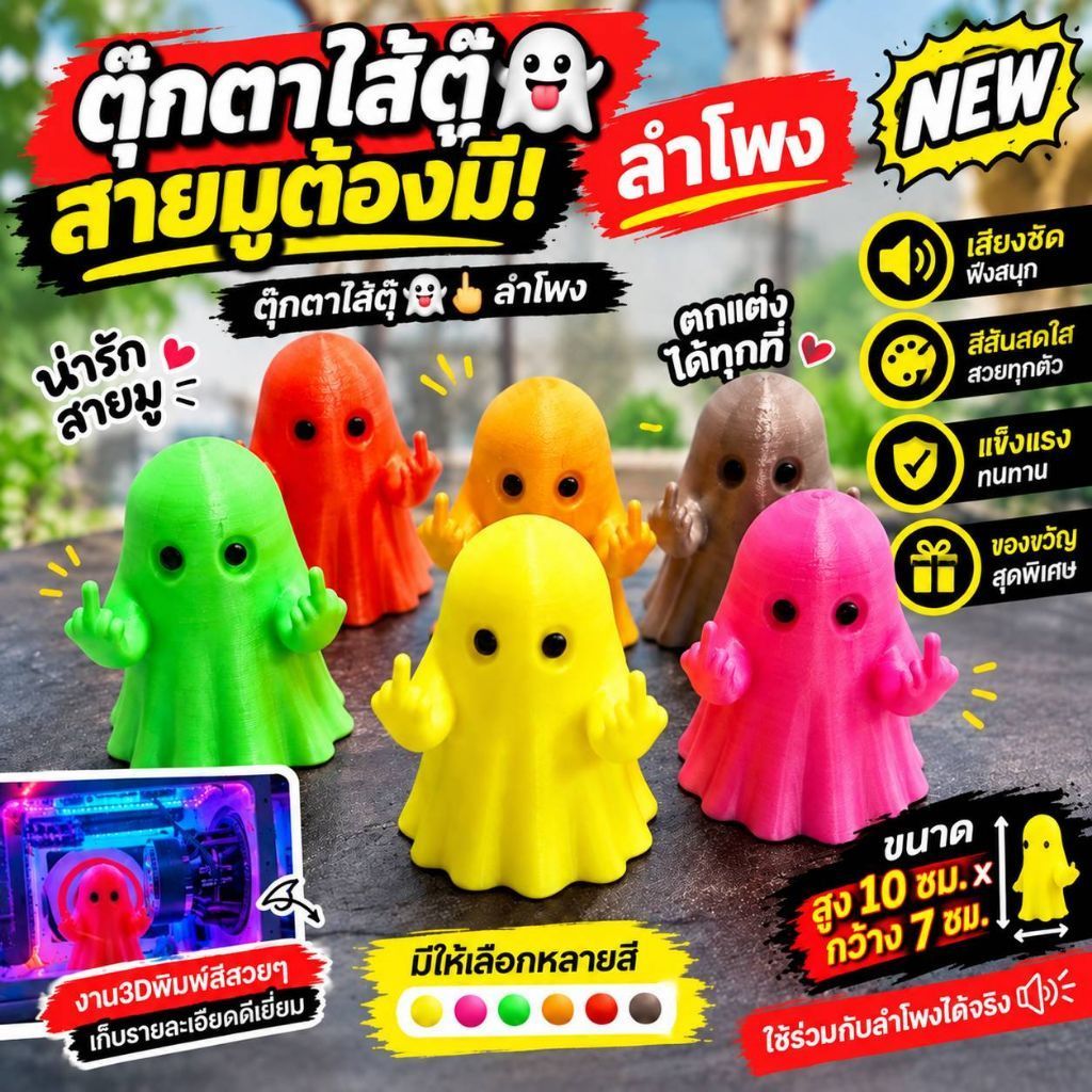 ตุ๊กตาผี ใส่ในตู้ลำโพงโชว์ DAY สีเรืองแสง(ขนาด10*7ซม.)(จิ๋ว6.2*5ซม.)
