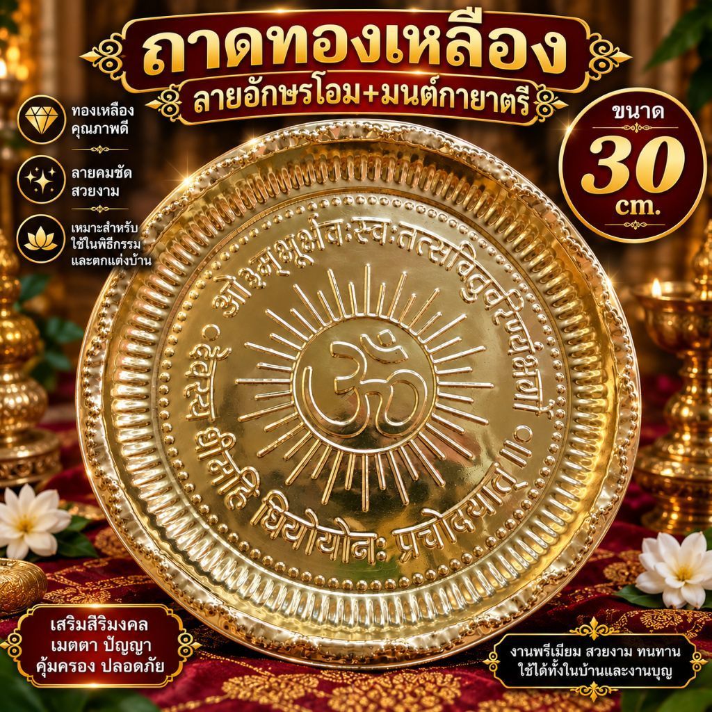 Brass190G._ถาดลายโอมขนาด size 30 cm.